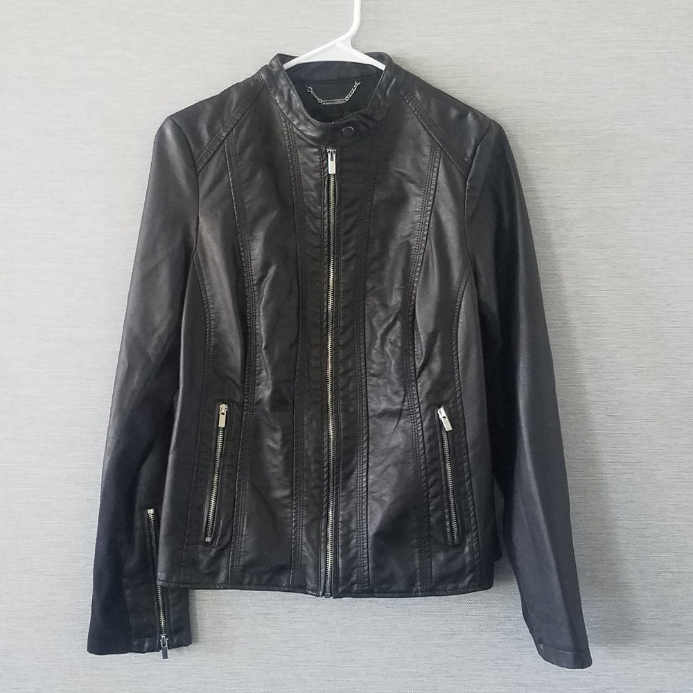 Faux Leather Bomber Moto Jacket Black